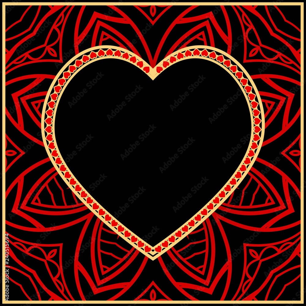 Lace Ornament With Heart And Floral Pattern. Template For Valentine's Day. Vector Illustration. For Greeting Card, Invitation Or Posters.