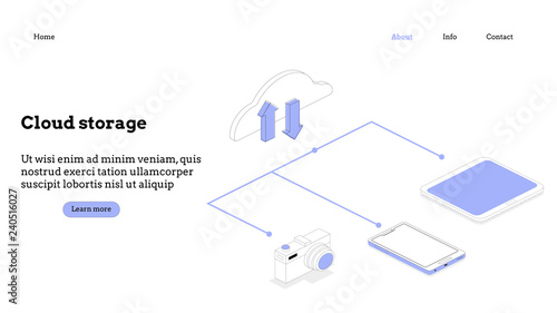 Landing page template. Cloud computing modern flat design isometric concept. Conceptual isometric vector illustration for web and graphic design.