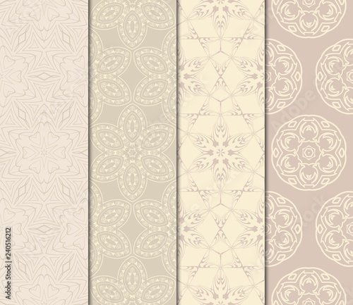 Vertical Seamless Patterns Set, Abstract Floral Geometric Texture. Ornament For Interior Design, Greeting Cards, Birthday Or Wedding Invitations, Paper Print. Ethnic.
