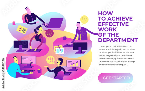 Flat design illustration for presentation, web, landing page: office life, employees and boss.