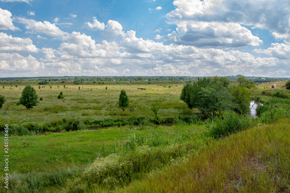 View of the river among meadows in Donbass 3