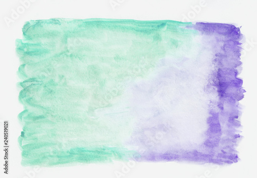 Indigo (lavander) and teal (persian green) mixed watercolor horizontal gradient background. It's useful for greeting cards, valentines, letters. Abstract art style handicraft pattern.