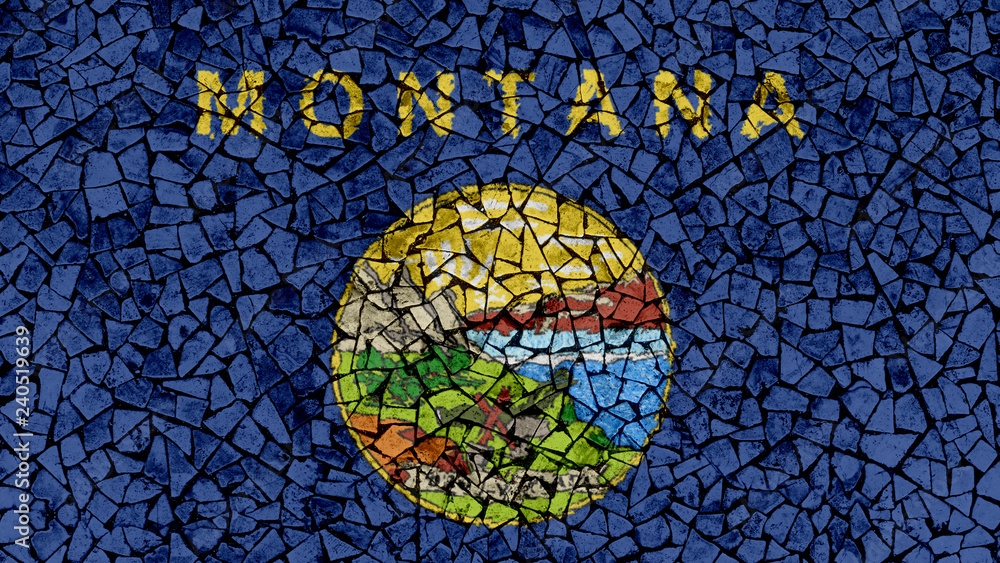 Mosaic Tiles Painting of Montana Flag, US State Background