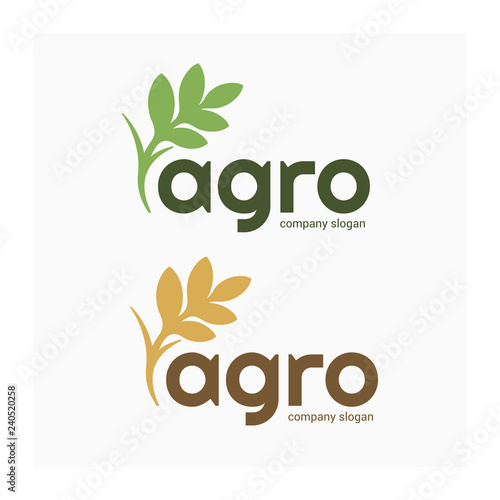 Agro company logo. Vector nature and farming logotype. Label for agricultural company. Eco green and gold logo