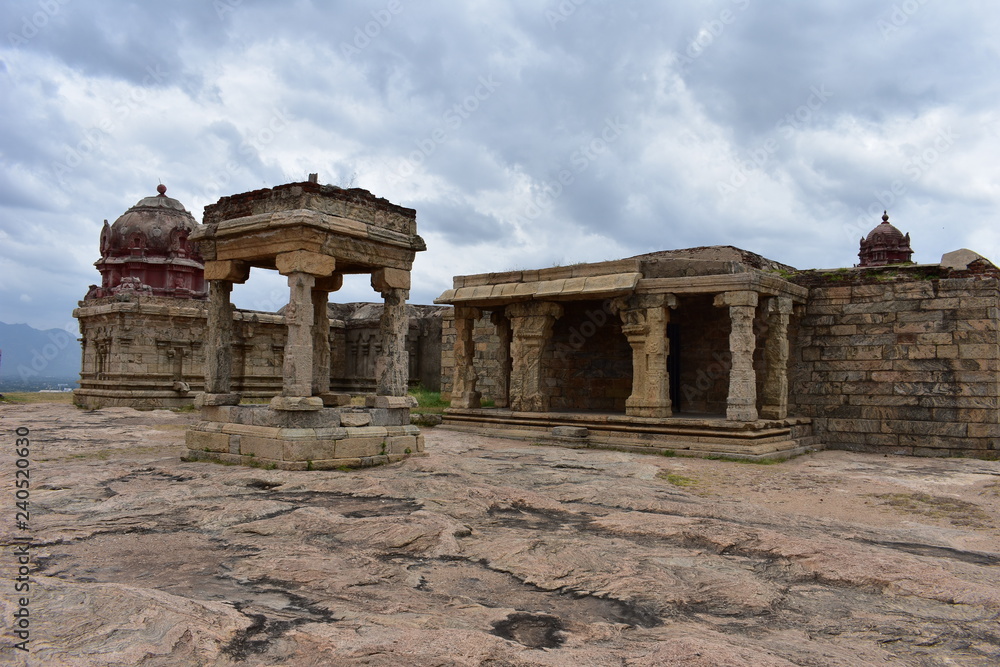 Dindigul, Tamilnadu, India - July 13, 2018: Temple at top of the fort