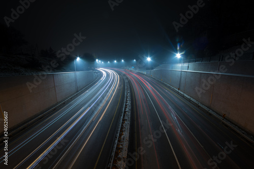 turn on the highway at night,Long exposure showing