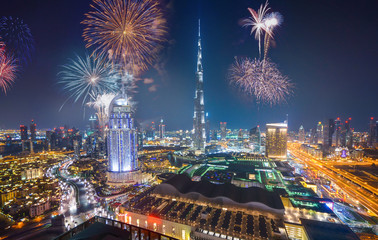 Crédence de cuisine Burj Khalifa Feux d'artifice sur la place de Dubaï  © Mariana Ianovska