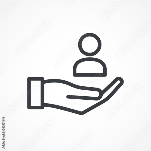 Hand, networking icon. Human on hand icon simple hr sign. Human resources icon