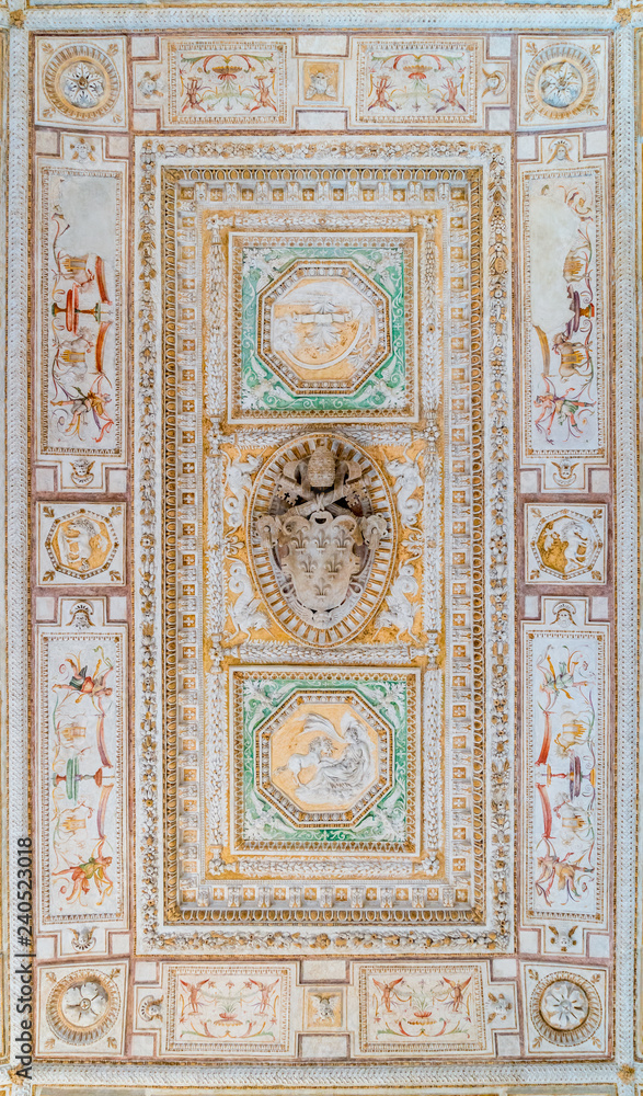 Pope Paul III coat of arms in Castel Sant'Angelo in Rome, Italy.