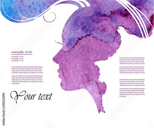 Watercolor Fashion Woman with Long Hair.