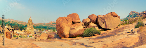 Virupaksha Temple and view of Hampi made from Hemakuta Hill with fisheye lens. Karnataka, India photo