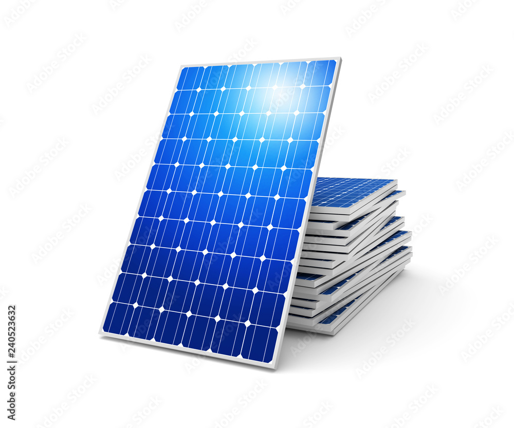 Solar panels on a white - obrazy, fototapety, plakaty 