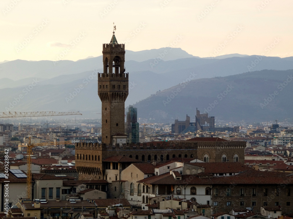 Palazzo Vecchio, Palacio Viejo, en la Plaza de la Señoría, en Florencia, Italia. Ayuntamiento de la ciudad (Comune di Firenze).