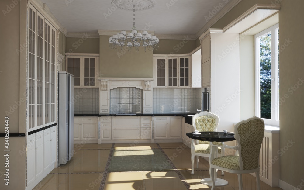 Fototapeta premium kitchen, interior visualization, 3D illustration