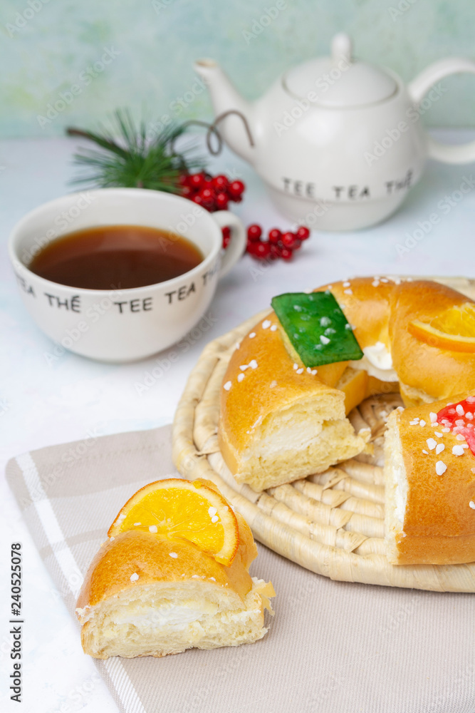 Roscón de reyes. Christmas typical spanish cake with cream Roscón de reyes. Christmas typical spanish cake with cream