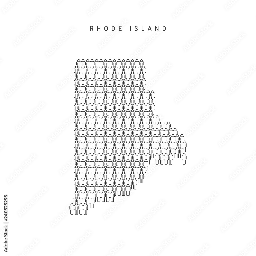 Obraz premium Vector People Map of Rhode Island, US State. Stylized Silhouette, People Crowd. Rhode Island Population