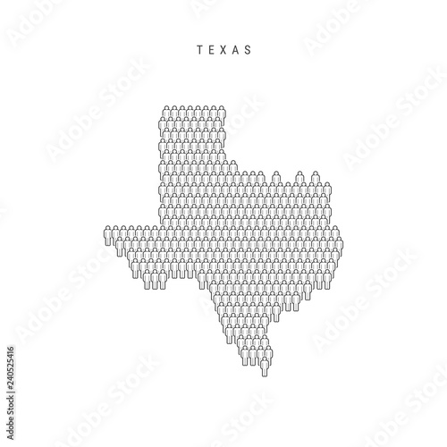 Vector People Map of Texas, US State. Stylized Silhouette, People Crowd. Texas Population