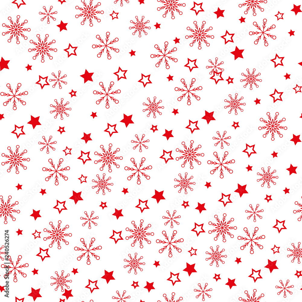 Pattern of red snowflakes on a light background. Snowflake vector pattern. - Vector