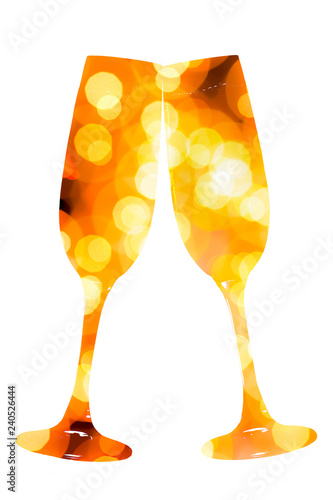 Abstract champagne glasses with yellow and orange lights.
