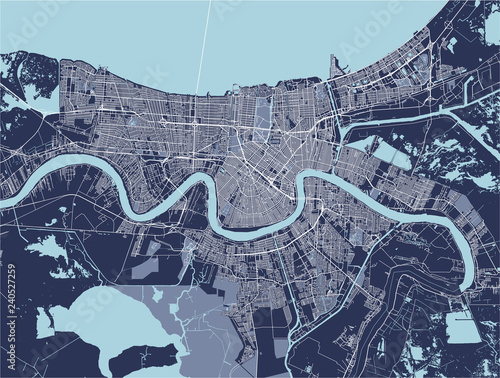 map of the city of New Orleans, Louisiana, USA