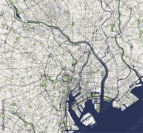 map of the city of Tokyo, Kanto, Island Honshu, Japan