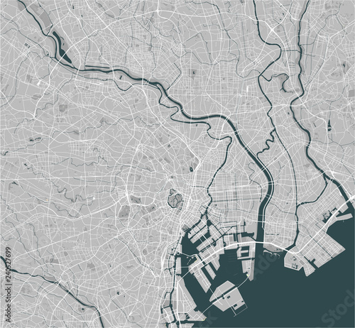map of the city of Tokyo, Kanto, Island Honshu, Japan