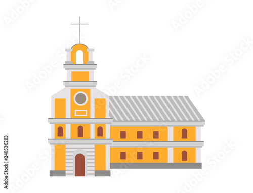 Cartoon catholic religious building with cross on top