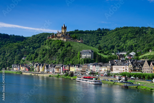 The town of Cochem, Germany, in the summer. It lies in the most romantic part of the Moselle Valley, where the river curves between two hiking paradises - Eifel and Hunsrück.