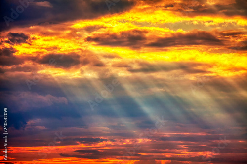 beautiful sky with clouds and sun rays 