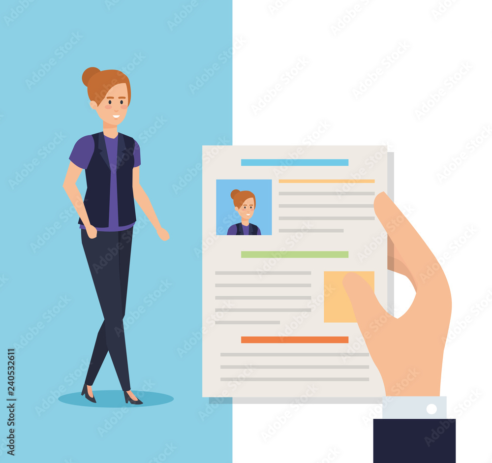 business woman with curriculum vitae business woman with curriculum vitae