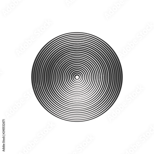 Radiating, radial circles monochrome pattern / background. Abstract minimal vector. Ripple effect.
