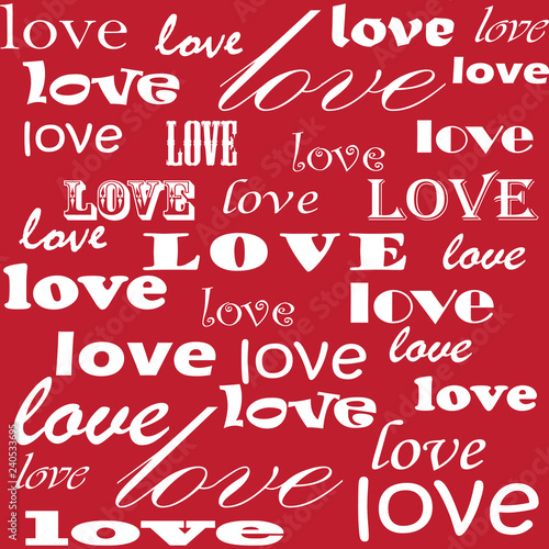 Lettering design. Love pattern words. Hearts Design Background. Greeting Card Valentine Day. Vector illustration.