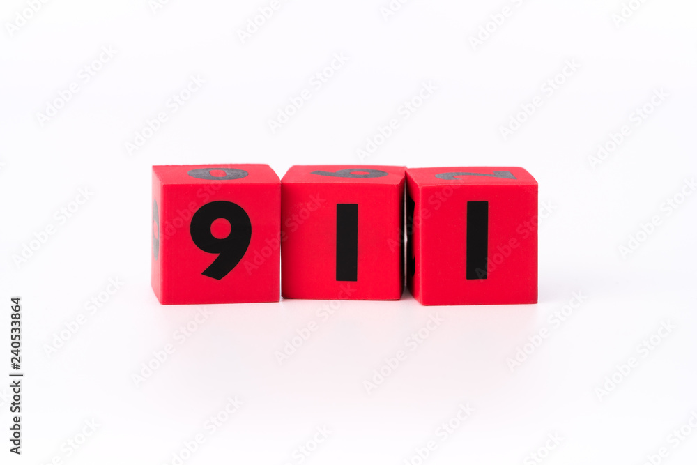 Red cubes spelling 911 isolated on white background. Red cubes spelling 911 isolated on white background.