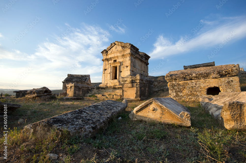 The ruins of Necropolis (graveyard) of Hierapolis, Pamukkale / Turkey