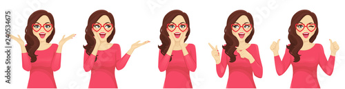 Surprised beautiful girl in hearts glasses vector illustration isolated