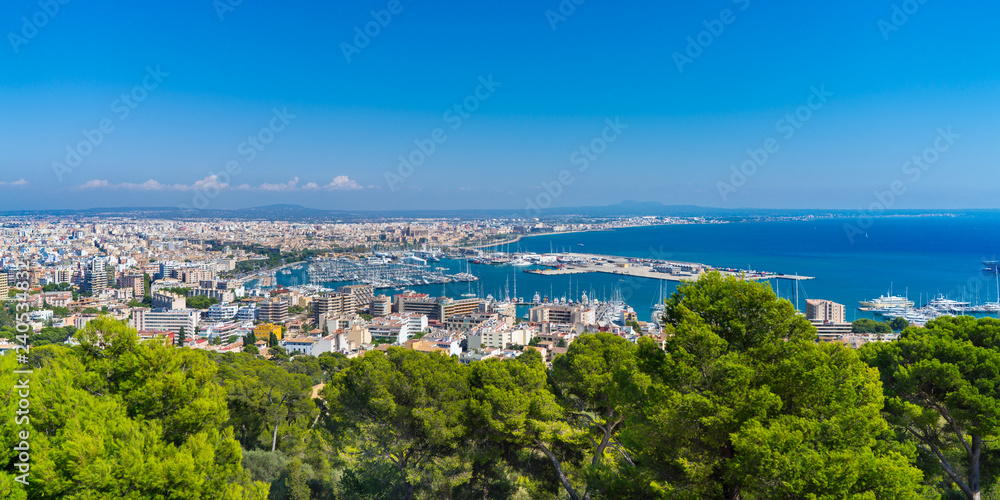 Aerial view of Palma de Majorca, Spain, on a sunny afternoon.