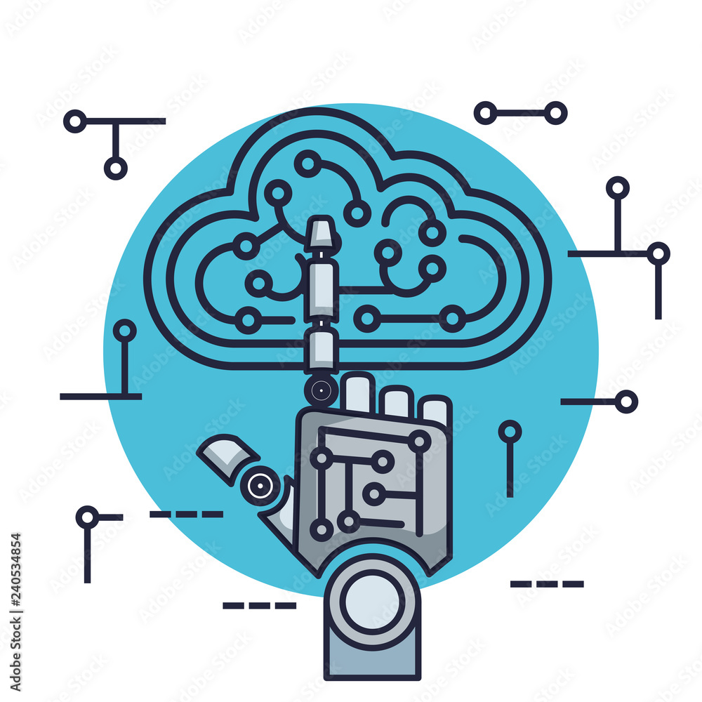 Obraz premium robotic hand with artificial intelligence icons