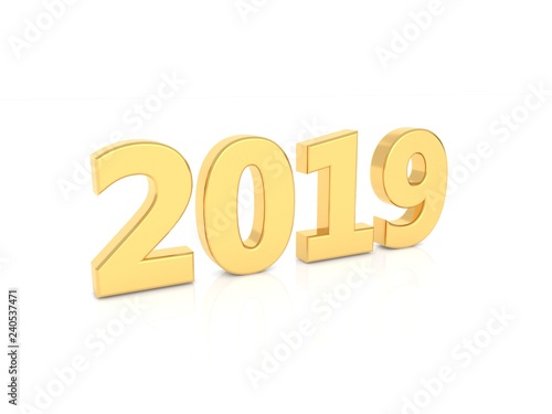 2019 - gold numbers on a white background. 3d render illustration.