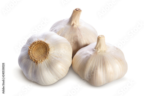 fresh three garlic bulbs isolated on white background