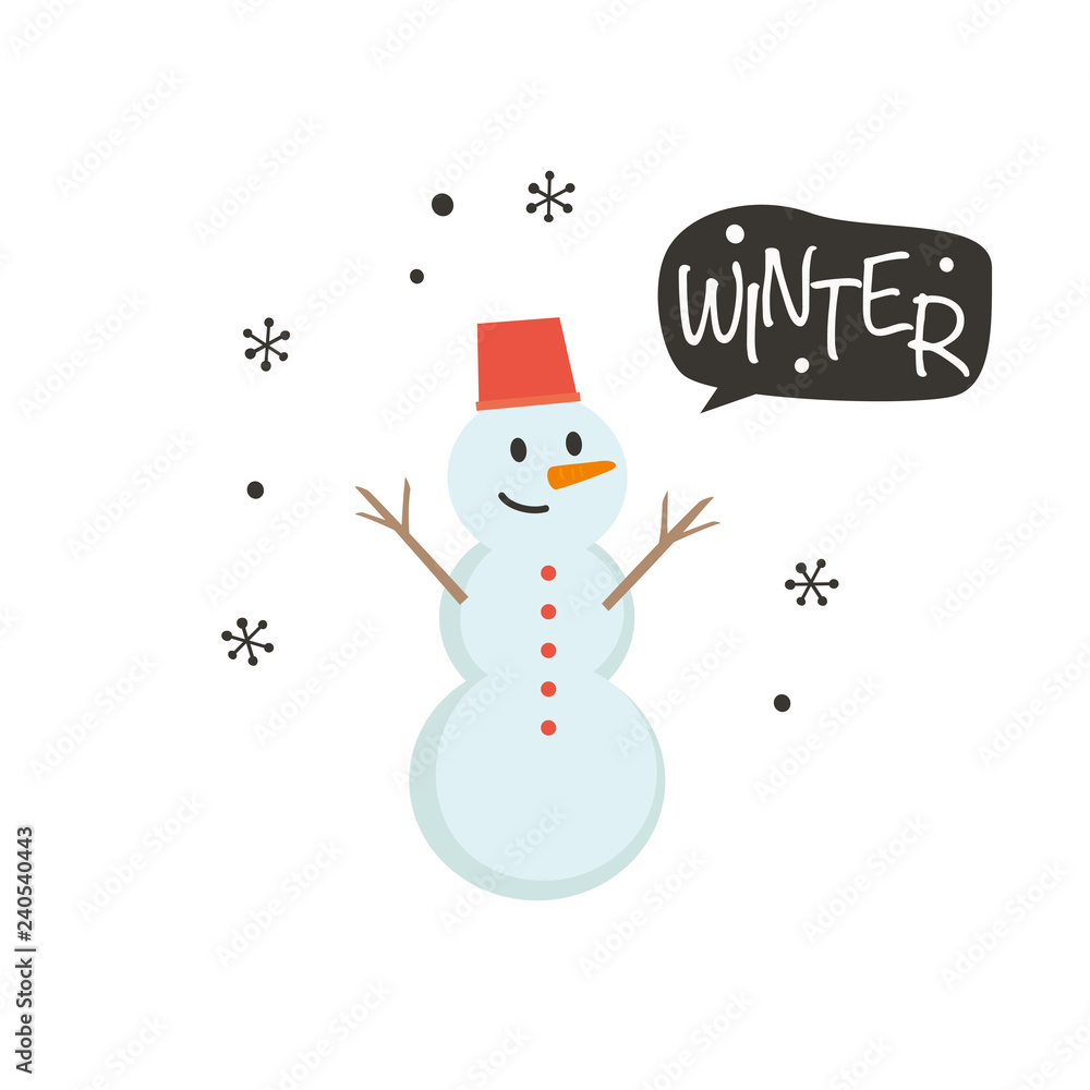 Winter, Snowman illustration with red hat Winter, Snowman illustration with red hat