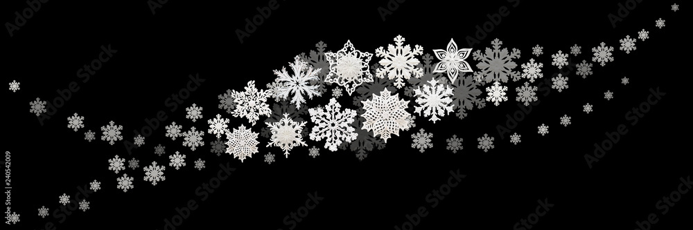 Christmas and New Year decorations: snowflakes on black background. Isolated, black background. Christmas and New Year decorations: snowflakes on black background. Isolated, black background.