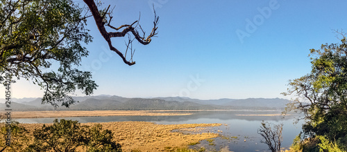 Panorama of Ramganga River in Jim Corbett National Park, India photo