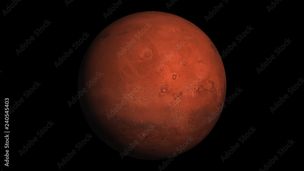 Realistic Mars in space. Texture map courtesy of NASA. Realistic Mars in space. Texture map courtesy of NASA.