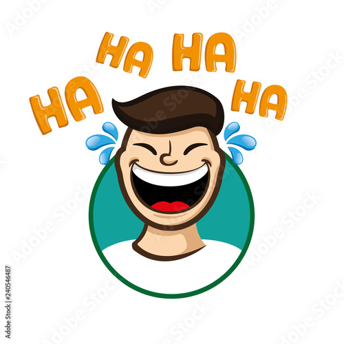 Icon sticker emotion person smiling, laughing happily. Ideal for educational and institutional materials