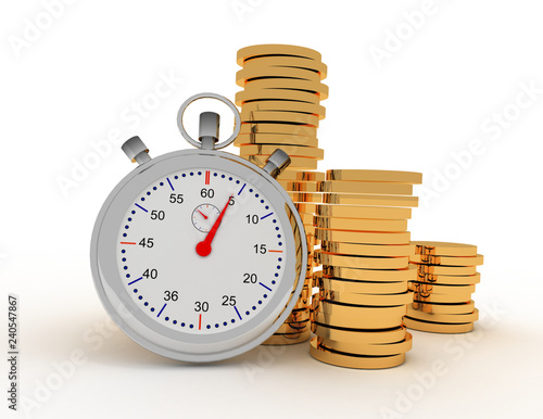 stopwatch and coins 3d