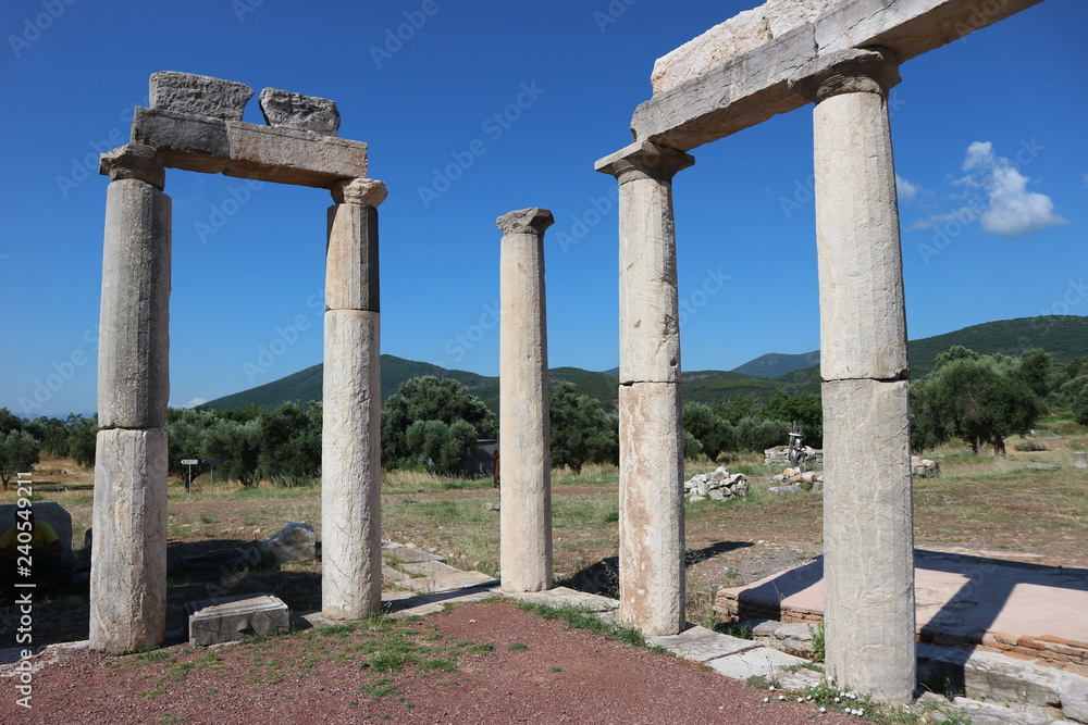 Ruins of the temple in ancient greek city Messini, Peloponnese, Greece