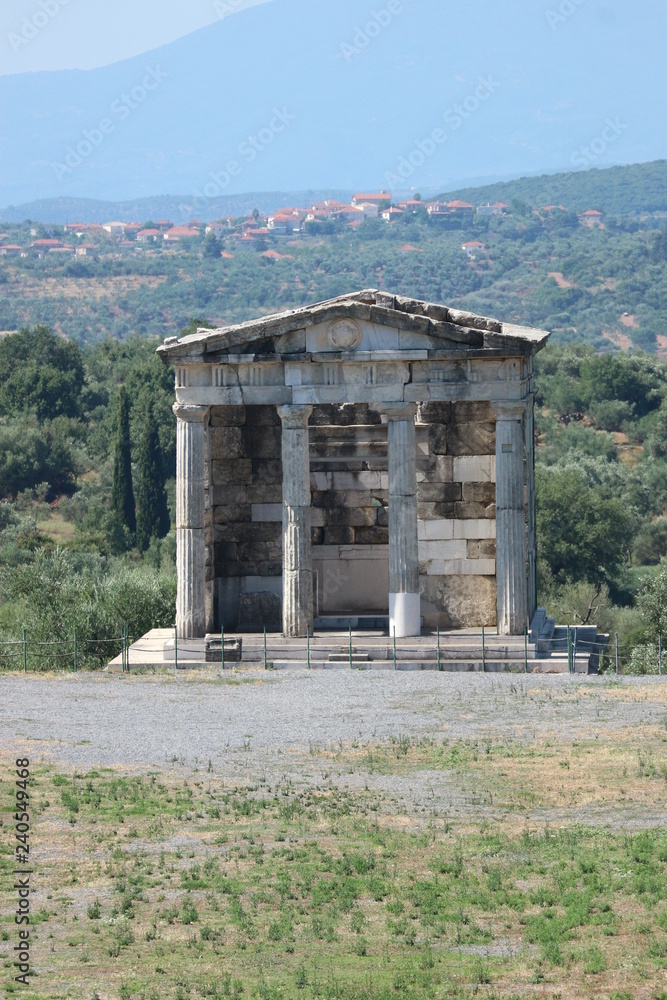 Obraz premium Ruins of ancient greek temple, mausoleum of the Saithidae, a prominent Roman family, ancient Messini, Peloponnese, Greece