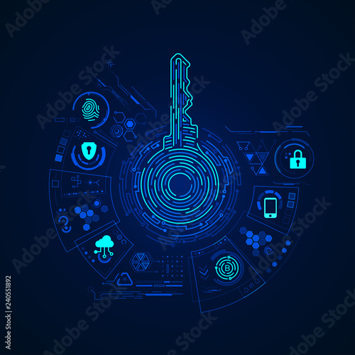 concept of cyber security or private key, abstract digital key with technology interface