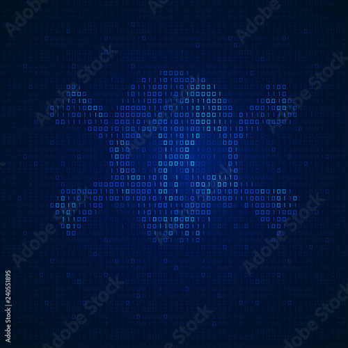 concept of cyber crime, internet piracy and hacking, shape of skull combined with binary code