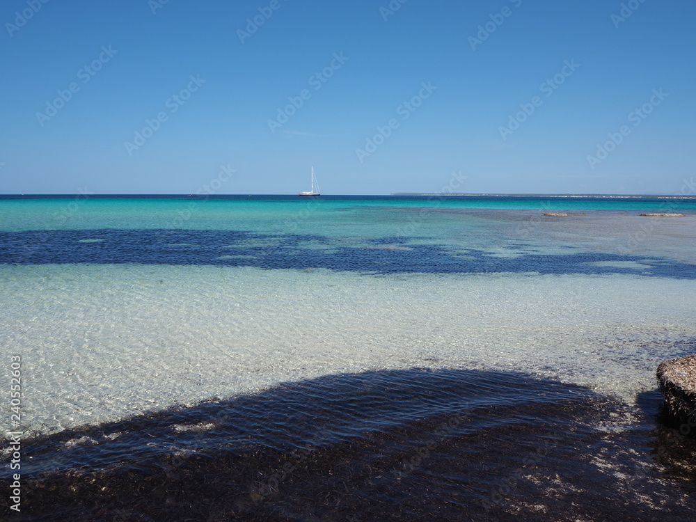 Obraz premium Colonia Sant Jordi, Spain. Amazing landscape of the charming beach Es Trencs. It has earned the reputation of Caribbean beach of Mallorca